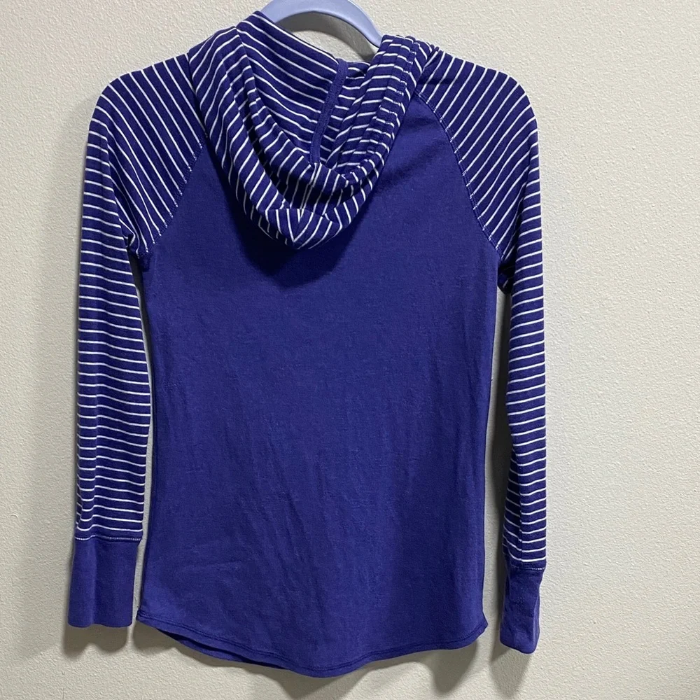 Eddie Bauer Striped Sleeve Lightweight Hoodie Purple Indigo‎ Blue XS - Picture 4 of 9